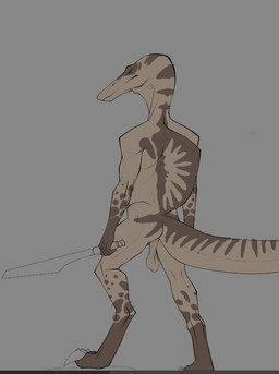 anthro athletic athletic_male backsack balls brown_spots brown_stripes claws digitigrade eyes_closed genitals holding_melee_weapon holding_object holding_sword holding_weapon long_tail male markings melee_weapon saggy_balls sail_(anatomy) simple_background snout solo spots standing striped_markings striped_tail stripes sword tail tail_markings tan_balls tan_body toe_claws uneven_balls weapon bullchicken dorsal dinosaur prehistoric_species reptile saurischian scalie spinosaurid spinosaurus theropod colored digital_drawing_(artwork) digital_media_(artwork) sketch