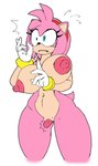 5_fingers amy_rose anthro big_breasts bracelet breasts clitoris clothing enlarged_clitoral_glans eulipotyphlan female fingers fur genitals gloves gloves_only growth handwear handwear_only hedgehog jewelry mammal mostly_nude nipples pink_body pink_fur pussy sackless sega shocked solo sonic_the_hedgehog_(series) transformation tryfag