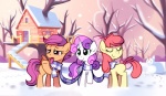 apple_bloom_(mlp) building christmas cutie_mark_crusaders_(mlp) earth_pony equid equine eyes_closed feathered_wings feathers female feral friendship_is_magic fur green_eyes group hair hasbro holidays horn horse karzahnii mammal multicolored_hair my_little_pony mythological_creature mythological_equine mythology orange_body orange_feathers orange_fur outside pegasus plant pony purple_eyes purple_hair quadruped red_hair ribbons scarf scootaloo_(mlp) snow snowpony sweetie_belle_(mlp) tail tongue tongue_out tree two_tone_hair unicorn white_body white_fur wings wood yellow_body yellow_fur young young_feral