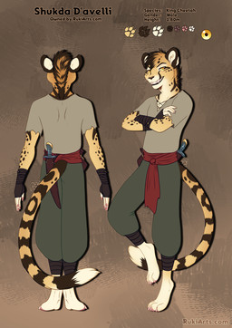 anthro clothing dagger male melee_weapon striped_body stripes weapon yellow_body yellow_eyes rukifox cheetah felid feline king_cheetah mammal hi_res