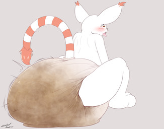 anthro big_diaper blush diaper feces male open_mouth pooping raised_tail rear_view sitting soiled soiled_diaper soiling soiling_diaper solo tail tongue tongue_out unclean_diaper used_diaper using_diaper steelshark bandai_namco digimon digimon_(species) gatomon hi_res