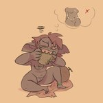 areola breasts claws eating eating_food fangs female food freckles fruit genitals long_ears melon navel nipples not_furry notched_ear nude plant pussy sitting solo teeth thought_bubble blueregardtwo lynn_(blueregardtwo) goblin humanoid hi_res