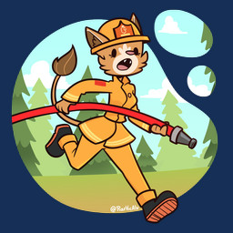 anthro armor breasts cheek_tuft clothing cloud detailed_background dot_eyes eyelashes facial_tuft fangs female fire_hose firefighter firefighter_helmet firefighter_uniform footwear forest fur headgear helmet holding_hose hose inner_ear_fluff open_mouth outside plant simple_eyes sky solo tail tail_tuft tan_body tan_fur teeth tongue tree tuft uniform rafvicalv evita_fuegos felid lion mammal pantherine 1:1 alpha_channel