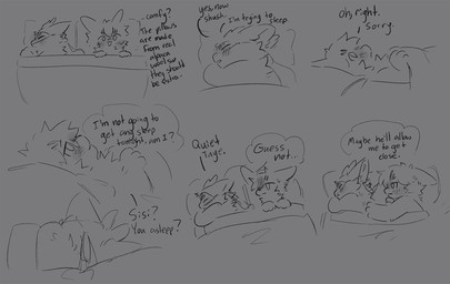 ambiguous_gender anthro bed bedding blanket blush cheek_tuft chest_tuft dialogue duo facial_tuft furniture horn mask monotone_background piercing pillow simple_background sleeping sleeping_together smile text tuft sabiksphinx asian_mythology chinese_mythology east_asian_mythology fabulous_beasts fenz_(studio) mythology sibuxiang_the_deer_(fabulous_beasts) tuye_(fabulous_beasts) deer lagomorph mammal moon_rabbit comic english_text hi_res monochrome sketch