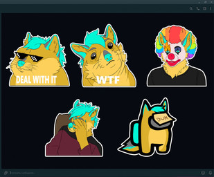 ambiguous_gender anthro black_background bodily_fluids clothing clown crying fur hair simple_background solo sticker sticker_pack tears text mordorinka among_us innersloth star_trek canid canine canis mammal wolf portrait