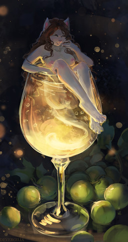 alcohol anthro bath beverage breasts brown_hair champagne champagne_glass claws container cup drinking_glass eyes_closed female food fruit fur glass glass_container glass_cup grape hair nipples plant solo tail whiskers white_body white_fur devergilia lyubov_(devergilia) domestic_cat felid feline felis mammal 2025 hi_res