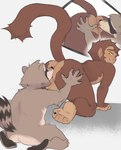 anal anthro balls big_balls brown_body brown_fur butt close-up cutaway duo fur genitals heart_eyes heart_symbol male male/male oral paws rimming sex size_difference small_dom_big_sub tongue yellow_eyes kvro coontail coontail_v2 haplorhine mammal monkey primate procyonid raccoon hi_res