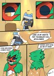 6_panel_comic ambiguous_gender anthro bandage beak black_text dialogue duo ellipsis exclamation_point eyes_closed half-closed_eyes motion_lines mouth_closed narrowed_eyes orange_eyes sound_effects speech_bubble talking_to_another text white_sclera white_text yellow_eyes sawlamander nintendo pokemon pokemon_mystery_dungeon spike_chunsoft decidueye generation_4_pokemon generation_7_pokemon pokemon_(species) riolu 2025 comic english_text hi_res