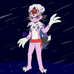 accessory ambiguous_gender anthro cape clock clothing crown digit_ring eyewear feathers feet fur glasses headgear jewelry magic_user necklace pink_body pink_fur raining ring solo storm tail tiara toe_ring toes nova_art_64 nintendo pokemon kerolink generation_4_pokemon pokemon_(species) weavile 1:1 full-length_portrait portrait