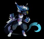3_toes 4_fingers angry anthro belt_collar blue_body blue_eyes blue_fur chest_tuft crotch_tuft fangs feet fighting_pose fingers fur male minor_wound open_mouth pawpads paws pose simple_background solo teeth toes tongue transparent_background tuft white_body white_fur wounded nightsanghaw dirvys 2021 absurd_res alpha_channel hi_res