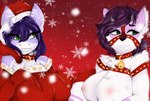 anthro bell big_breasts breasts choker christmas_clothing christmas_headwear clothing duo female hat headgear headwear holidays horn jewelry jingle_bell necklace nipples santa_hat snow snowflake nomura_art christmas hamgie sharkgie fish mammal marine procyonid raccoon shark hi_res