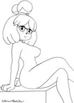 anthro bare_breasts bell breasts collar collar_only crossed_legs eyewear eyewear_only female glasses glasses_only looking_at_viewer nipples nude sitting smile smiling_at_viewer solo text wearing_glasses azure_(star) animal_crossing nintendo twitter isabelle_(animal_crossing) canid canine canis domestic_dog mammal shih_tzu toy_dog black_and_white monochrome sketch url watermark