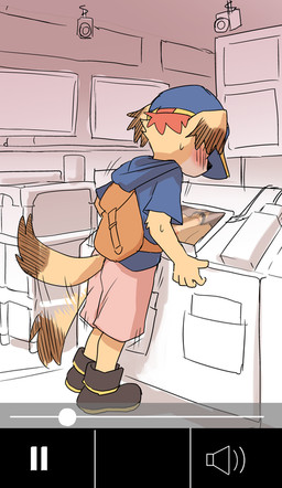 anthro backpack blush bottomwear clothed clothing countershading footwear fully_clothed hat headgear headwear looking_at_porn male pornography public recording security security_camera shorts shota solo store tail tail_motion tailwag young young_anthro young_male manmosu_marimo cyberconnect2 little_tail_bronx mamoru-kun_(series) mamoru-kun canid canine caninu canis domestic_dog mammal 2018 digital_media_(artwork)