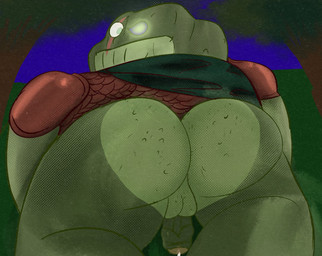 anthro butt clothed clothed/nude clothing male nude presenting presenting_hindquarters solo renasketched amphibia_(series) disney captain_grime amphibian frog toad_(frog) digital_drawing_(artwork) digital_media_(artwork) hi_res signature