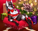 anthro big_breasts breasts christmas christmas_tree feathers female hi_res holidays plant rexouium ribbons slimorinkaowo solo tree vesper_(bean8080)