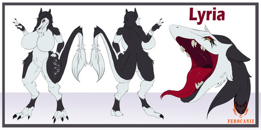 4_fingers anthro belly curvy_figure digitigrade female fingers fur gesture hand_gesture multicolored_body multicolored_fur navel nude open_mouth solo standing tail tail_tuft tattoo tuft tufted_fur v_sign wide_hips ferocaniz sergal 2:1 absurd_res hi_res model_sheet