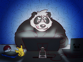 black_body black_fur computer electronics fur humanoid_hands overweight pokeball solo standard_pokeball tongue tongue_out white_body white_fur pandaemondx nintendo pokemon bear generation_1_pokemon giant_panda mammal pikachu pokemon_(species) 2019