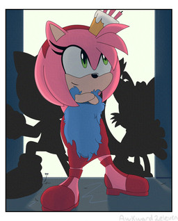 anthro cake dessert doorway female food inside_vehicle male pose silhouette standing awkward2eleven sega sonic_the_hedgehog_(series) the_murder_of_sonic_the_hedgehog amy_rose miles_prower canid canine eulipotyphlan fox hedgehog mammal absurd_res comic hi_res
