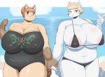 alternate_species anthro anthrofied big_breasts bikini breasts clothing duo female furrification huge_breasts one-piece_swimsuit overweight overweight_anthro overweight_female slightly_chubby swimwear two-piece_swimsuit braffy disney frozen_(disney) anna_(frozen) elsa_(frozen) canid canine fox mammal absurd_res hi_res sibling_(lore) sister_(lore) sisters_(lore)