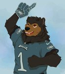 american_football american_football_uniform anthro foam_finger football_gear football_jersey jersey male smile solo sport tongue wide_eyed pindeli nfl nike philadelphia_eagles dakota_(damascus) american_black_bear bear black_bear mammal ursine hi_res nonbinary_(lore)