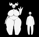 2021 big_breasts biped black_background breasts curvy_figure digital_media_(artwork) duo equinox_341 female front_view gesture horn huge_breasts huge_thighs human larger_female male male/female mammal monochrome monster monster_fucker_sign open_mouth pictogram simple_background size_difference slightly_chubby smaller_male smile sophie_(equinox_341) standing thick_thighs voluptuous waving white_body wide_hips