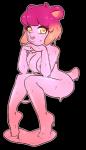 anthro biped breasts female front_view hair heart_eyes heart_symbol looking_at_viewer nude pink_body pink_hair pink_nose pink_skin pink_tail simple_background sitting smile solo tail transparent_background yellow_eyes zyira bebe_(bebecake) bear goo_creature mammal alpha_channel digital_media_(artwork) full-length_portrait hi_res portrait