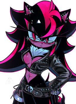 anthro black_clothing black_jacket black_topwear bottomwear breasts clothing cropped_jacket crossgender ear_piercing eyewear female glasses hair hotpants jacket looking_at_viewer medium_breasts mtf_crossgender multicolored_hair navel navel_piercing piercing red_eyes shorts solo topwear two_tone_hair sa1ka sega sonic_the_hedgehog_(series) shadow_the_hedgehog eulipotyphlan hedgehog mammal absurd_res hi_res