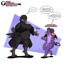 2_horns anthro beak belly big_belly big_breasts black_body black_bra black_clothing black_coat black_feathers black_topwear black_underwear blush bra breasts clothing coat corruption dialogue duo feathers female fur gameplay_mechanics genitals gui health_bar hooves horn huge_breasts intelligence_loss larger_anthro larger_female level_number magic_user male nude_anthro nude_male penis pregnant pregnant_anthro pregnant_female purple_body purple_eyes purple_fur red_eyes size_difference smaller_anthro smaller_male spade_tail speech_bubble tail text thick_thighs topwear underwear wings yellow_sclera larikane corva_frost avian bird corvid corvus_(genus) crow demon imp oscine passerine 1:1 2025 english_text hi_res story story_in_description