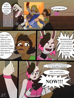 angry anthro apology blue_eyes butt_slap commanding corporal_punishment dialogue duo female green_eyes imminent_spanking multiple_panel paddle paddling screaming slap spanking spanking_paddle text yelling azzriel lagomorph leporid mammal mouse murid murine rabbit rodent 3:4 comic english_text hi_res