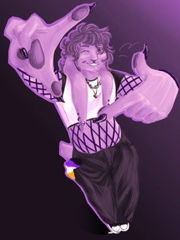 ambiguous_gender anthro bandanna_in_pocket bottomwear clothing crop_top ear_piercing ear_ring fishnet_clothing fishnet_topwear footwear hankerchief jewelry lgbt_pride male nails nonbinary_pride_colors pants piercing pride_colors purple_body ring_piercing scut_tail sharp_nails shirt shoes short_tail sneakers solo sparkly_nails tail topwear curious_coyote nonbinary_bunny humanoid lagomorph leporid mammal rabbit 3:4 absurd_res digital_media_(artwork) digital_painting_(artwork) hi_res painting_(artwork) shaded nonbinary_(lore)