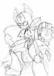 breasts cord female machine small_breasts solo tail natsumemetalsonic medabots peppercat robot 2011 black_and_white monochrome signature sketch