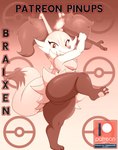 absurd_res anthro bigdon1992 braixen breasts butt canid canine digital_media_(artwork) female fur generation_6_pokemon hi_res inner_ear_fluff mammal multicolored_body multicolored_fur nintendo pokemon pokemon_(species) short_stack solo thick_thighs tuft yellow_body