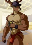 abs anthro antlers bambi_(film) biceps bulge clothed clothing countershading deer disney hi_res horn jockstrap kappax male mammal mule_deer muscular muscular_male new_world_deer pecs solo the_great_prince_of_the_forest topless underwear