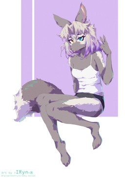 abstract_background anthro arm_markings black_bottomwear black_clothing black_nose black_shorts blue_eyes bottomwear breasts closed_smile clothing ear_markings ears_up eyebrows facial_markings female fluffy fluffy_tail gesture grey_body grey_hair hair hand_gesture head_markings heterochromia hotpants leg_markings logo looking_at_viewer markings minishorts mouth_closed red_eyes shirt shorts simple_background sitting small_breasts smile snout solo tail tail_markings tongue tongue_out topwear v_sign white_clothing white_shirt white_topwear falseconstruct 2025 absurd_res artist_logo digital_media_(artwork) full-length_portrait hi_res pastel_theme portrait signature