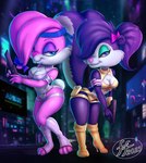 anthro duo ear_over_eye female fur pink_body pink_fur pink_nose purple_body purple_fur fernando_faria dirty_pair tiny_toon_adventures warner_brothers babs_bunny fifi_la_fume lagomorph leporid mammal mephitid rabbit skunk 2023