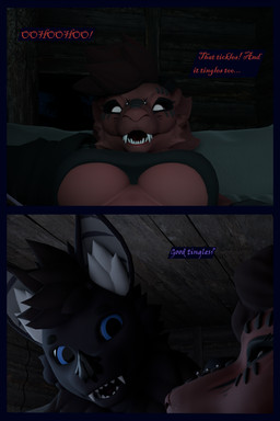 anthro arm_warmers armwear blue_eyes breasts clothing dialogue female fur leg_warmers legwear male purple_body purple_fur red_body red_fur robe shirt topwear flailingfornication bat mammal origin_species 2:3 3d_(artwork) absurd_res comic digital_media_(artwork) hi_res mother_(lore) parent_(lore) son_(lore)