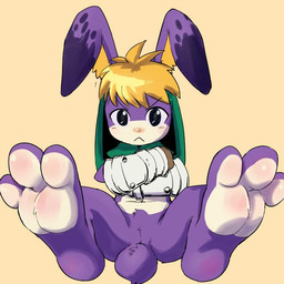 :< ambiguous_gender anthro arm_warmers armor armwear barefoot biped blonde_hair bracers clothed clothing crossed_arms cuff_(restraint) featureless_crotch feet foot_focus grumpy hair hindpaw hood looking_at_viewer pawpads paws restraints sitting solo spread_legs spreading wrist_cuffs manmosu_marimo odin_sphere vanillaware cornelius_(odin_sphere) lagomorph leporid mammal pooka rabbit 1:1 digital_media_(artwork) adult_(lore)