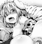 anthro blush butt claws clothed clothing fangs female flat_chested hair kemono nipples open_mouth partially_clothed pawpads short_hair solo teeth tongue young young_anthro koishi_chikasa canid canine canis domestic_dog mammal black_and_white monochrome