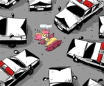 ambiguous_anthro ambiguous_gender anthro biped bird's-eye_view car cute_fangs eyes_closed fangs fur high-angle_view inner_ear_fluff kemono lying monotone_tail multicolored_body multicolored_fur nude on_back open_mouth open_smile outside police police_car police_vehicle red_body red_fur red_inner_ear_fluff red_nose sleeping smile solo sound_effects tail teeth text tuft vehicle vowelless vowelless_sound_effect white_body white_fur yellow_body yellow_fur yellow_tail zzz bozo_(nok-peg) gd-058 nintendo pokemon pokemon_sleep canid canine delphox generation_6_pokemon mammal pokemon_(species) 6:5 colored digital_media_(artwork) hi_res japanese_text shaded simple_shading translated