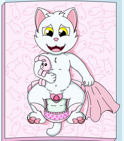 3_toes anthro bedding biped blanket clothing cute_fangs diaper fangs feet female fur genitals holding_object improvised_sex_toy loli lying navel neonate nude on_back open_diaper open_mouth open_smile pacifier pacifier_in_vulva pawpads penetration pink_nose pink_pawpads pink_tongue plushie presenting smile solo teeth toddler toes tongue vaginal vaginal_penetration vulva white_body white_fur yellow_eyes young young_anthro young_female cyrusthecat lilly_snow domestic_cat felid feline felis mammal