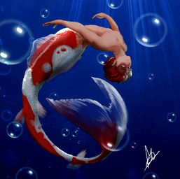 backflip blue_eyes bubble facial_scar grey_eyes hair male multicolored_hair pale_skin red_body red_hair red_scales scales scar solo sparkles sparkling_tail split_form tail two_tone_hair two_tone_tail underwater water white_body white_hair white_scales liz386 my_hero_academia todoroki_shouto amur_carp aquatic carp cyprinid cypriniform fish humanoid_merfolk koi koi_merfolk merfolk typical_carp 2024