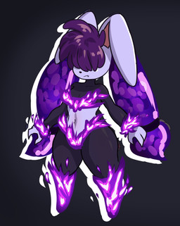 anthro breasts clothing female frown fur hair hair_over_eyes head_tuft leotard long_ears purple_body purple_flames purple_fur purple_hair small_breasts solo thick_thighs tight_clothing tuft vic88 nintendo pokemon lepi_(nickzilla) generation_4_pokemon lagomorph lopunny mammal pokemon_(species) hi_res