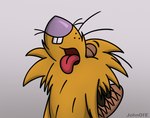 4_fingers 4_toes anthro biped black_background black_eyes buckteeth eyes_closed feet fingers front_view fur gradient_background male nose_up open_mouth purple_nose semi-anthro simple_background solo teeth toes tongue tongue_out whiskers yellow_body yellow_fur johnofe nickelodeon the_angry_beavers norbert_beaver beaver mammal rodent