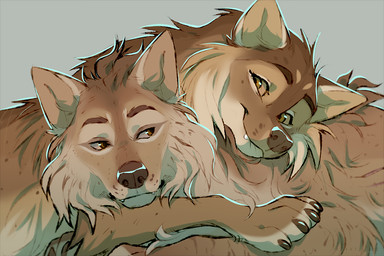 brown_body brown_claws brown_eyebrows brown_eyes brown_fur brown_markings brown_nose cheek_tuft claws cute_fangs duo eye_contact eyebrows facial_tuft fangs female feral fluffy fur looking_at_another male markings nude smile smiling_at_another smiling_at_each_other snout tan_body tan_fur teeth tuft whisker_spots azzai canid canine canis mammal wolf 2022 3:2 colored colored_sketch digital_drawing_(artwork) digital_media_(artwork) shaded sketch