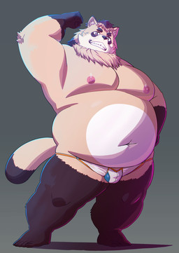 anthro belly big_belly biped brown_body brown_fur bulge clothing fur kemono male moobs navel nipples overweight overweight_male simple_background solo standing underwear kemoniku120 canid canine mammal raccoon_dog tanuki 2026 absurd_res hi_res