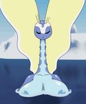 2022 animated anthro areola aurorus big_breasts blue_areola blue_body blue_eyes blue_nipples breasts female fossil_pokemon generation_6_pokemon hi_res huge_breasts long_neck loop nintendo nipples nude open_mouth partially_submerged pokemon pokemon_(species) short_playtime solo tansau water