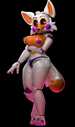 4_toes anthro areola big_breasts black_background bow_tie breasts claws clothed clothing dark_areola dark_nipples feet female glistening glistening_body glowing glowing_eyes grey_tongue heart_pupils lips machine nipples orange_body panties pawpads purple_areola purple_bow_tie purple_clothing purple_eyelids purple_lips purple_nipples purple_panties purple_underwear simple_background smile solo tail thick_thighs toes tongue tongue_out topless topless_anthro topless_female underwear white_body wide_hips jizzyfox jizzyfox_(modeler) five_nights_at_freddy's five_nights_at_freddy's_world scottgames lolbit_(fnaf) animatronic canid canine fox mammal robot robot_anthro 3d_(artwork) digital_media_(artwork) full-length_portrait portrait