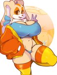 aged_up anthro big_breasts breasts cleavage clothed clothing dipstick_ears ear_markings female gesture hand_gesture jacket legwear looking_at_viewer multicolored_ears open_mouth open_smile smile solo topwear underwear v_sign geeflakes sega sonic_the_hedgehog_(series) cream_the_rabbit lagomorph leporid mammal rabbit 2020 digital_media_(artwork) hi_res signature