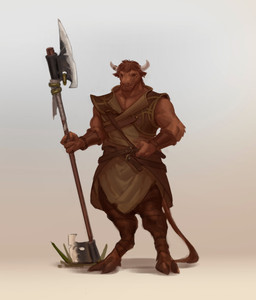 anthro axe battle_axe brown_body brown_clothing brown_eyes brown_fur brown_hair clothed clothing ear_piercing ear_ring fur gradient_background hair holding_axe holding_object hooves looking_at_viewer male male_anthro mouth_closed muscular muscular_anthro muscular_male piercing ring_piercing short_hair simple_background solo standing tail tail_tuft tuft edvardiko bovid bovine cattle mammal absurd_res hi_res