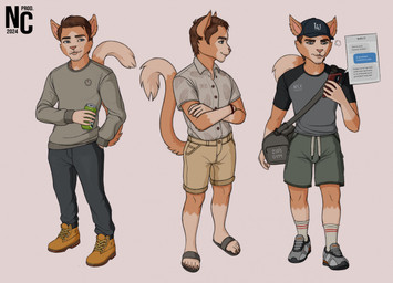 anthro baseball_cap boots bottomwear brown_body brown_fur brown_hair can clothing container crossed_arms flip_flops footwear fur grey_clothing grey_shirt grey_topwear hair hand_in_pocket hat headgear headwear holding_beer holding_can holding_container holding_object male pants pockets sandals shirt shoes shorts simple_background sneakers solo standing tail text texting topwear ncproductions tuborg emil_(ncproductions) domestic_cat felid feline felis mammal 2024 danish_text digital_media_(artwork) hi_res